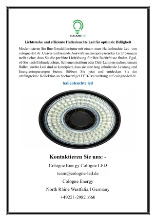 Lichtstarke und effiziente Hallenleuchte Led für optimale Helligkeit