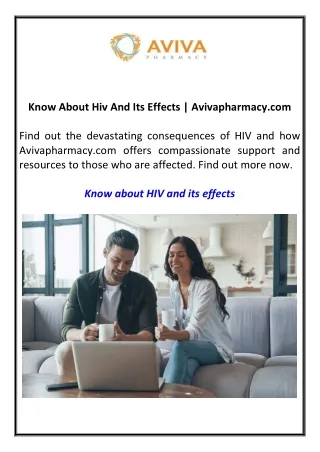 Know About Hiv And Its Effects  Avivapharmacy.com