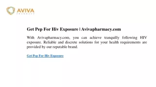 Get Pep For Hiv Exposure  Avivapharmacy.com