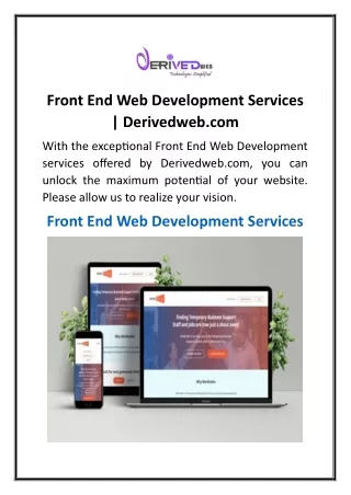 Front End Web Development Services  Derivedweb.com