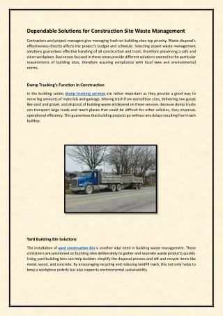 Dependable Solutions for Construction Site Waste Management