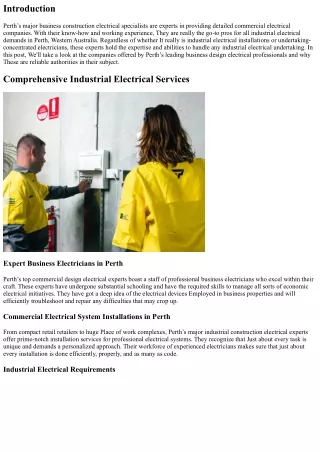 Perth’s Main Commercial Construction Electrical Experts