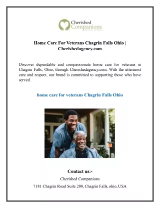 Home Care For Veterans Chagrin Falls Ohio Cherishedagency