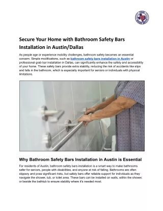 Secure Your Home with Bathroom Safety Bars Installation in Austin_Dallas