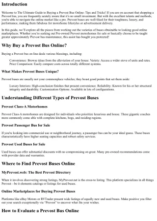 The Ultimate Guide to Buying a Prevost Bus Online: Tips and Tricks