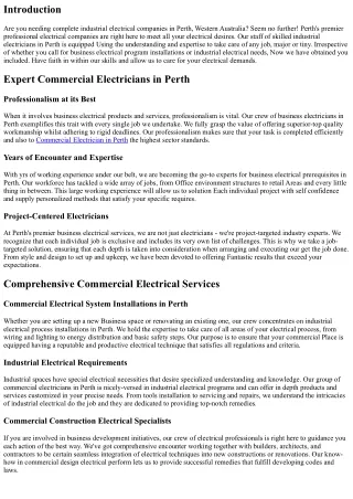 Perth's Premier Commercial Electrical Companies for All Your preferences