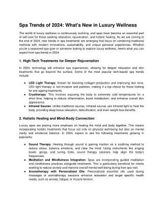 Spa Trends of 2024: What's New in Luxury Wellness