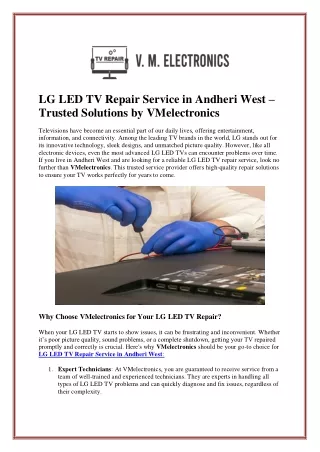 LG LED TV Repair Service in Andheri West – Trusted Solutions by VMelectronics