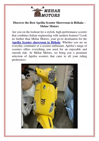 Discover the Best Aprilia Scooter Showroom in Rithala Mehar Motors