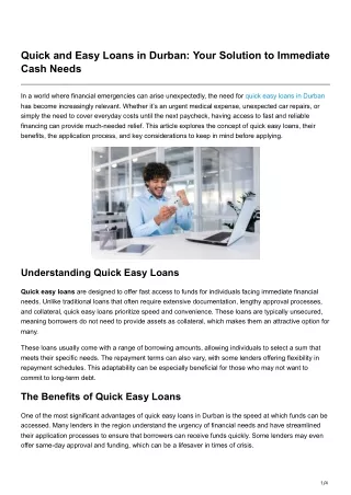 Quick and Easy Loans in Durban Your Solution to Immediate Cash Needs
