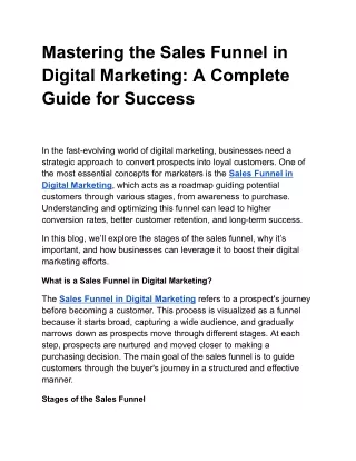 Mastering the Sales Funnel in Digital Marketing: A Complete Guide for Success