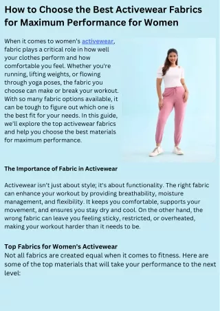 How to Choose the Best Activewear Fabrics for Maximum Performance for Women