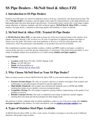 SS Pipe Dealer - Mcneil Steel & Alloys FZE