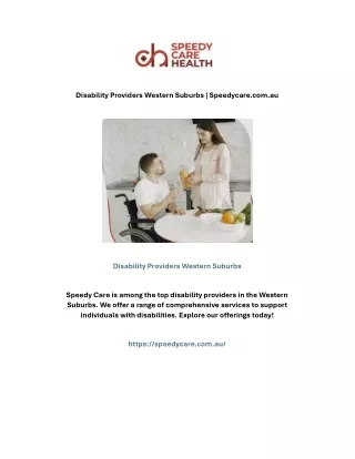 Disability Providers Western Suburbs | Speedycare.com.au