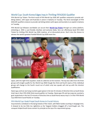 World Cup South Korea Edges Iraq in Thrilling FIFA2026 Qualifier