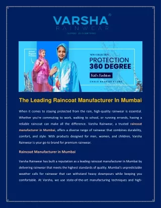 The Leading Raincoat Manufacturer In Mumbai