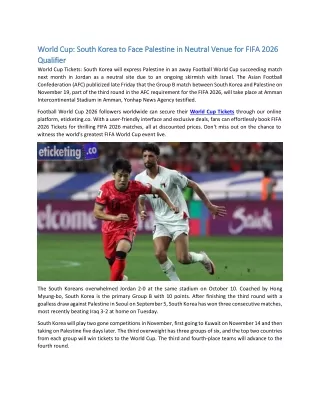 World Cup South Korea to Face Palestine in Neutral Venue for FIFA 2026 Qualifier