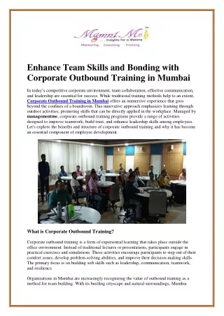 Enhance Team Skills and Bonding with Corporate Outbound Training in Mumbai