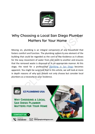 Why Choosing a Local San Diego Plumber Matters for Your Home