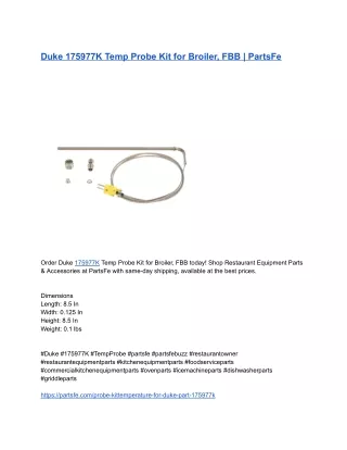 Duke 175977K Temp Probe Kit for Broiler, FBB _ PartsFe
