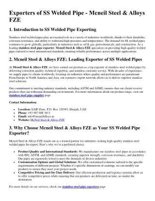 Exporters of SS welded pipe - Mcneil Steel & Alloys FZE