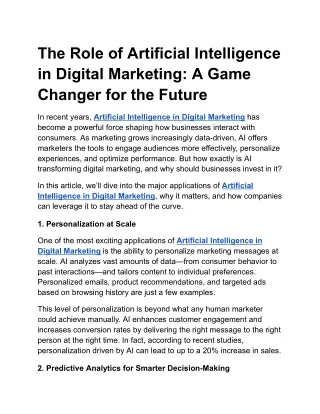 The Role of Artificial Intelligence in Digital Marketing: A Game Changer for the