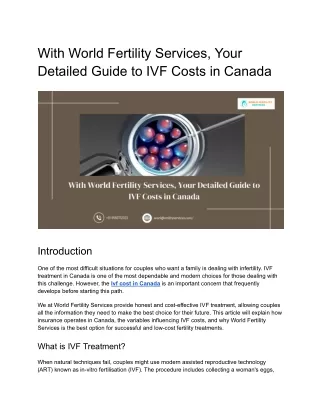 With World Fertility Services, Your Detailed Guide to IVF Costs in Canada