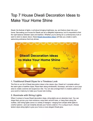 Top 7 House Diwali Decoration Ideas to Make Your Home Shine