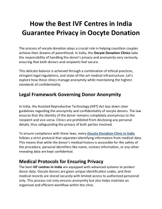 How the Best IVF Centres in India Guarantee Privacy in Oocyte Donation
