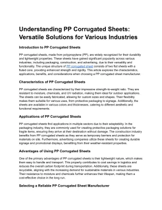 Understanding PP Corrugated Sheets_ Versatile Solutions for Various Industries