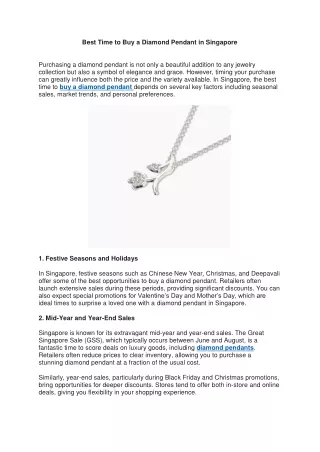 Best Time to Buy a Diamond Pendant in Singapore