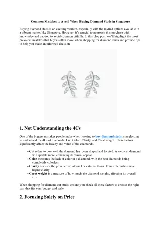 Common Mistakes to Avoid When Buying Diamond Studs in Singapore