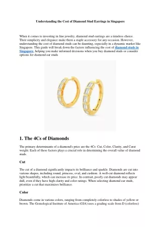 Understanding the Cost of Diamond Stud Earrings in Singapore