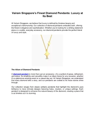 Vairam Singapore’s Finest Diamond Pendants Luxury at Its Best