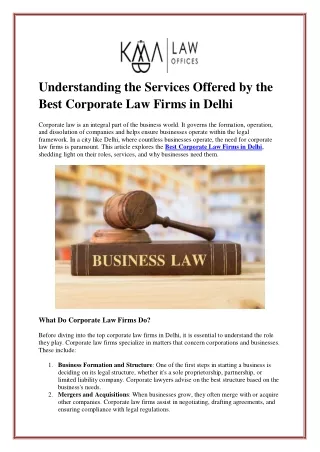 Understanding the Services Offered by the Best Corporate Law Firms in Delhi