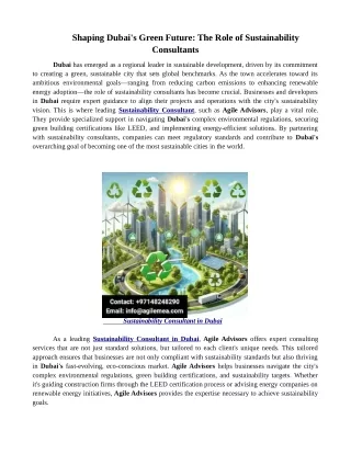 Shaping Dubai's Green Future: The Role of Sustainability Consultants