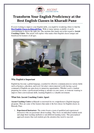 Best English Classes in Kharadi Pune by Ascent Coaching Centre