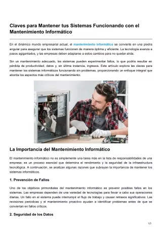 Claves para Mantener tus Sistemas Funcionando con el Mantenimiento Informático