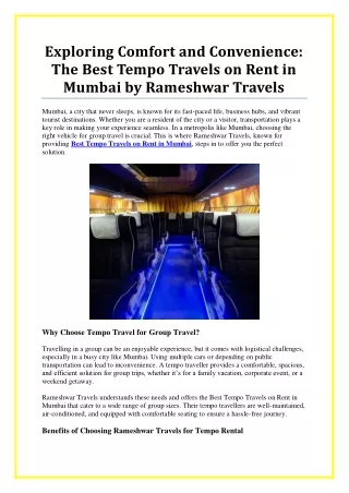 Book the Best Tempo Travels on Rent in Mumbai for Stress-Free Travel