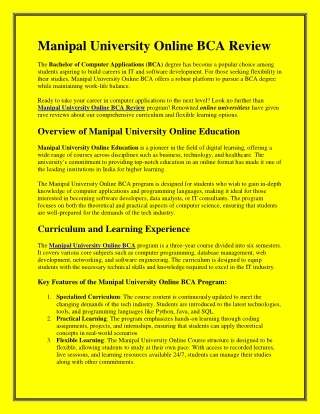Manipal University Online BCA Review