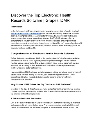 Discover the Top Electronic Health Records Software _ Grapes IDMR