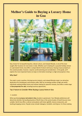 Melhor’s Guide to Buying a Luxury Home in Goa