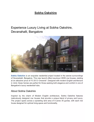Sobha Oakshire 4 BHK Row Houses in Devanahalli, Bangalore