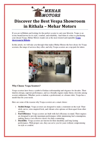 Explore the Best Vespa Showroom in Rithala for Stylish Scooters
