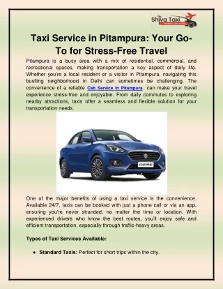 Cab Service In Pitampura