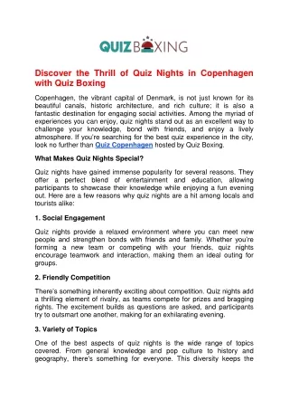 Discover the Thrill of Quiz Nights in Copenhagen with Quiz Boxing