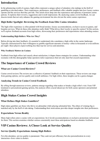 High Roller Spotlight - Reviewing the Feedback of Elite Casino Attendants