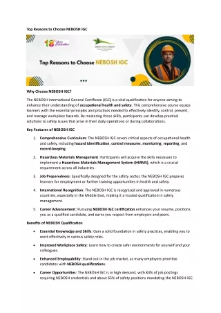 Top Reasons to Choose NEBOSH IGC