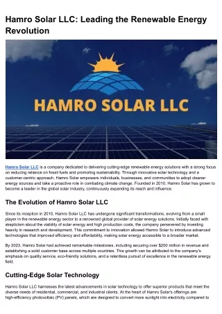 Hamro Solar LLC_ Leading the Renewable Energy Revolution