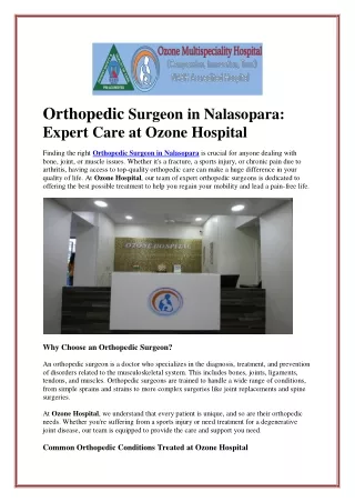 Orthopedic Surgeon in Nalasopara: Expert Care at Ozone Hospital